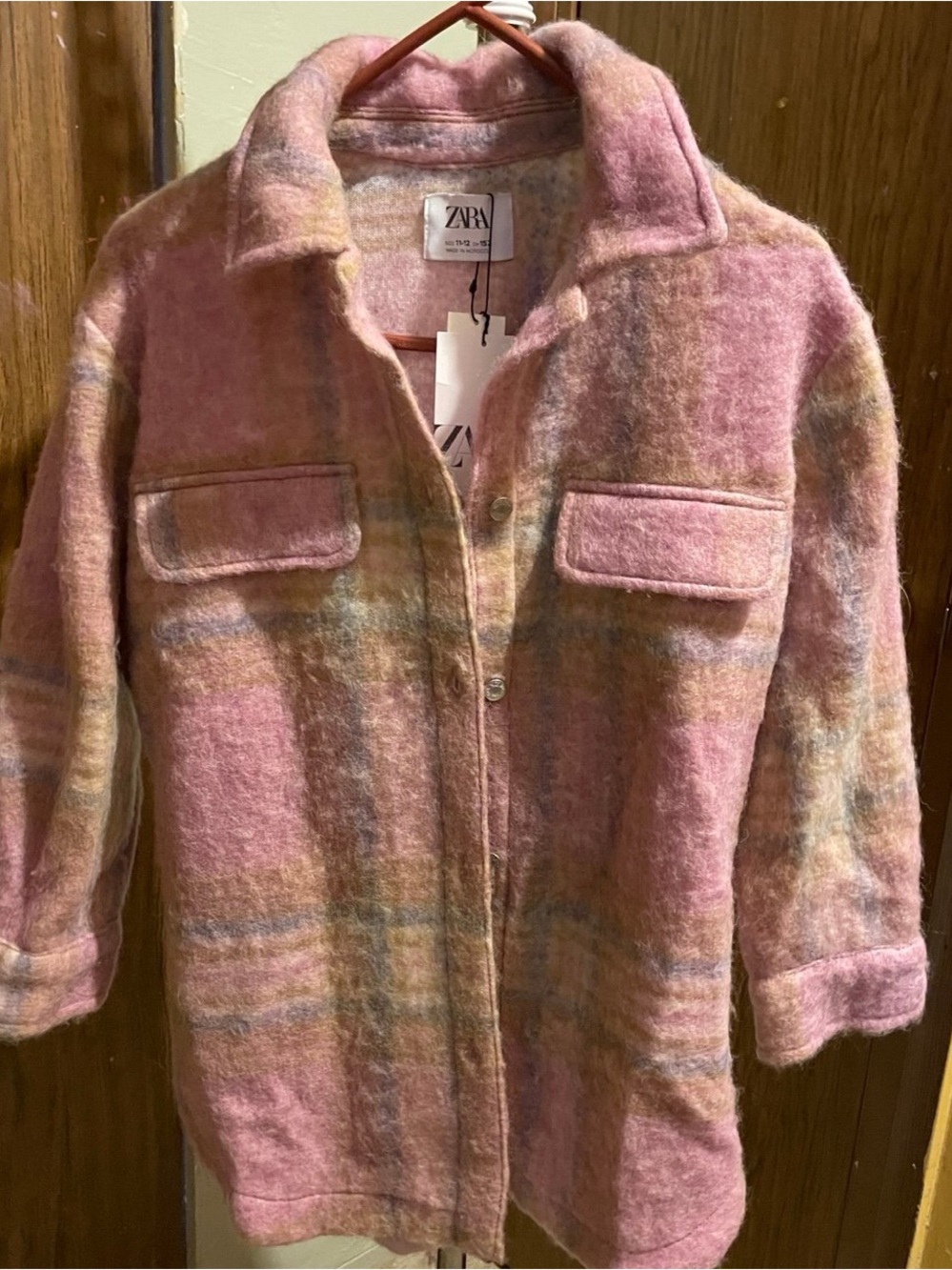 ZARA Pink Plaid Wool-Blend Shacket